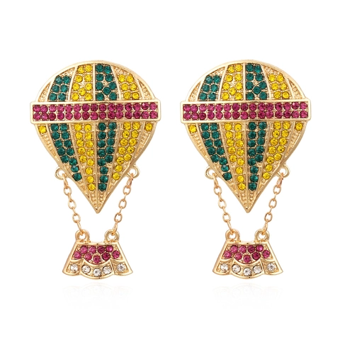 Hot Air Balloon Drop Earrings Multi Color Rhinestone Alloy Long Dangle Statement Jewelry For Women