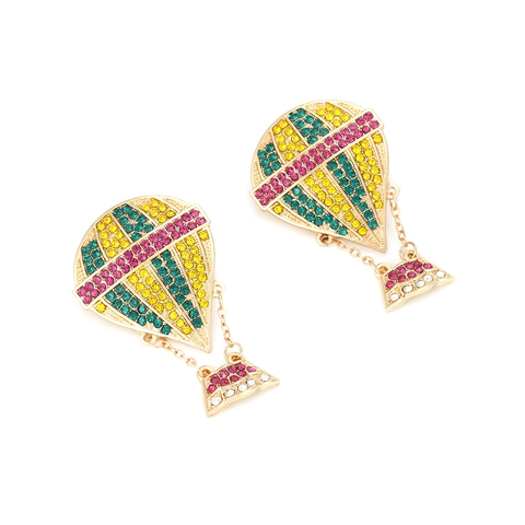 Hot Air Balloon Drop Earrings Multi Color Rhinestone Alloy Long Dangle Statement Jewelry For Women