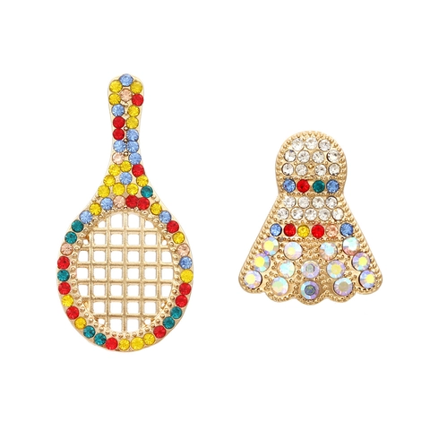 Badminton Schläger Und Federball Asymmetrische Ohrringe Zinklegierung Mehrfarbige Strasssteine Kreative Frauen Schmuck