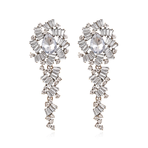 Luxe Lange Strass Kwastje Hanger Oorbellen Voor Vrouwen Legering Retro Glimmend Sieraden Bruiloft Avond