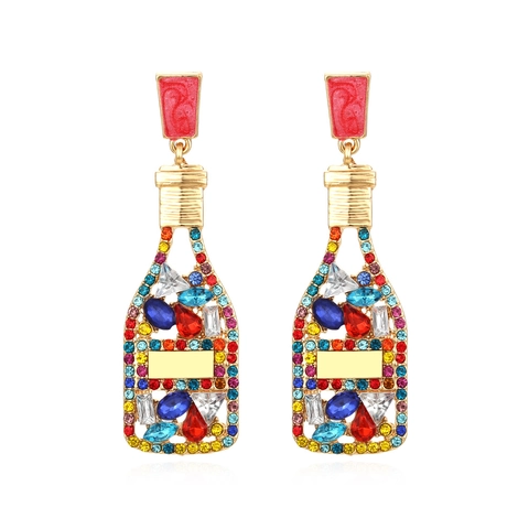 Orecchini Pendenti Bottiglia Vino Strass Colorati Smalto Lega Perla Artificial Imitazione Gioielli Stile Retrò Festa Donne