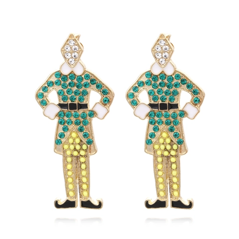 Alloy Rhinestone Cartoon Soldier Elf Stud Earrings Colorful Enamel Beads Holiday Party Jewelry For Women