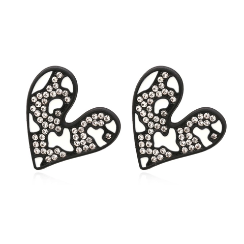 Herz Ohrstecker Mit Silber Ohrstecker Legierung Emaille Kuh Muster Strass Retro Mode Für Damen