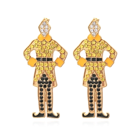 Alloy Rhinestone Cartoon Soldier Elf Stud Earrings Colorful Enamel Beads Holiday Party Jewelry For Women