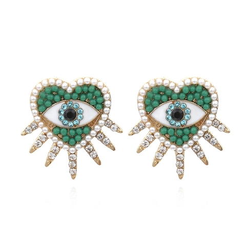 Orecchini A Cuore Occhio Del Diavolo Lega Strass Imitazione Perla Artificial Perline Verdi Stile Bohémien Accessori Donna