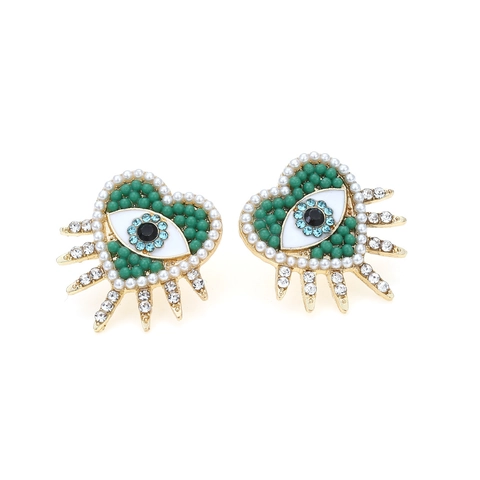 Orecchini A Cuore Occhio Del Diavolo Lega Strass Imitazione Perla Artificial Perline Verdi Stile Bohémien Accessori Donna