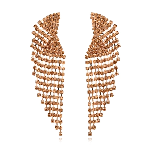 Boucles D'Oreilles À Pampilles Vintage Exagérées Alliage Forme D'Éventail Strass Brillants Longues Pendantes Élégante Fête Pour Femmes