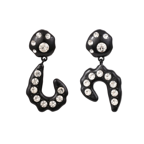 Pendientes De Gota De Laca Negra Forma Fluida Asimétrica Irregular Geométrica Strass Incrustado Joyería De Moda Para Mujeres