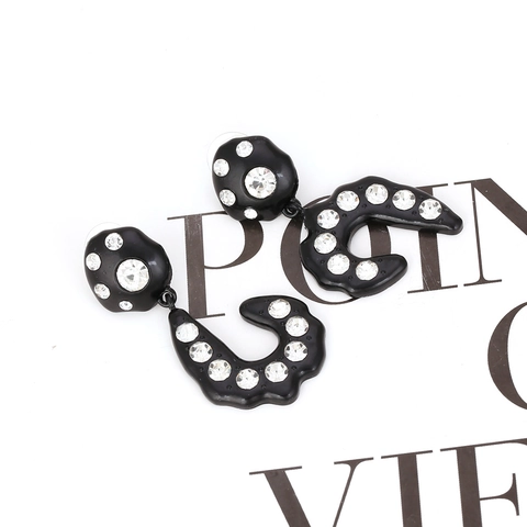 Pendientes De Gota De Laca Negra Forma Fluida Asimétrica Irregular Geométrica Strass Incrustado Joyería De Moda Para Mujeres