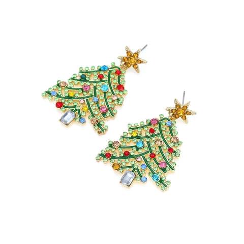 Weihnachtsbaum Ohrringe Legierung Grüne Emaille Bunte Strasssteine Festlicher Schmuck Für Frauen