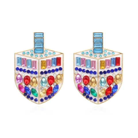 Dreidel Form Ohrringe Legierung Bunte Strasssteine Und Emaille Chanukka Feiertag Schmuck Für Damen Vintage