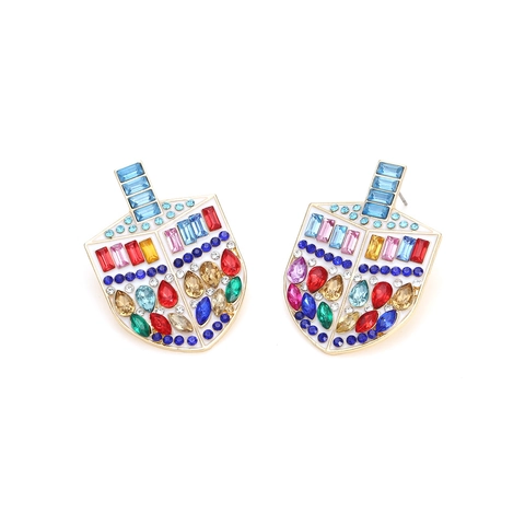 Dreidel Form Ohrringe Legierung Bunte Strasssteine Und Emaille Chanukka Feiertag Schmuck Für Damen Vintage