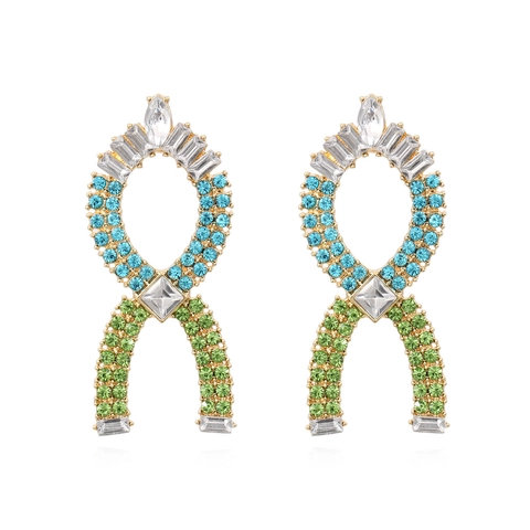 Alloy Rhinestone Intertwined Ribbon Stud Earrings Colorful Geometric Shiny Crystal Ear Jewelry For Women Nightclub Party