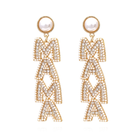 Orecchini Pendenti Lunghi Con Lettera MAMA Per Donna Lega Perla Artificiale Rhinestone Gioielli Eleganti