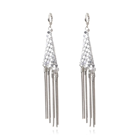 Vintage Lange Quasten Ohrhänger Mit Kupferverschluss Und Aluminium Geometrischem Dreiecksnetz Übertriebene Mode Für Damen