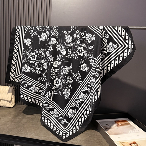 Grande Sciarpa Quadrata Donna Elegante Stampa Floreale Imitazione Raso Raso Twill Bandana Scialle Versatile Accessorio
