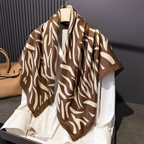 Elegant Square Scarf Faux Satin Polyester Twill Zebra Print Hair Bandana Neck Wrap Office Fashion Accessories For Women