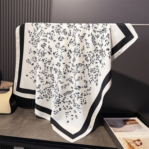 Blumendruck Quadratisches Halstuch Satinnähnliches Polyester Satin Großes Schultertuch Damen Mode Büro Elegant