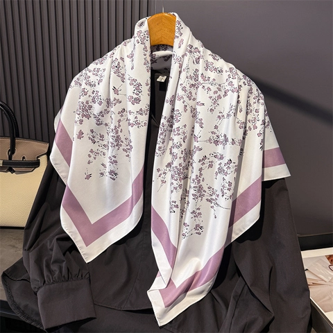Blumendruck Quadratisches Halstuch Satinnähnliches Polyester Satin Großes Schultertuch Damen Mode Büro Elegant