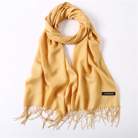 Women Thin Solid Color Imitation Cashmere Scarf Long Shawl With Tassels Soft Lightweight Pashmina For All Seasons Daily Wrap