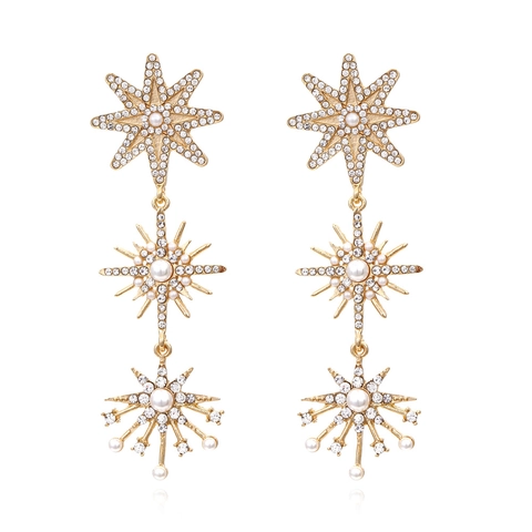 Pendientes De Estrella Dorados Aleación Diamantes De Imitación Perla Artificial Largos Elegantes Joyas Para Mujeres