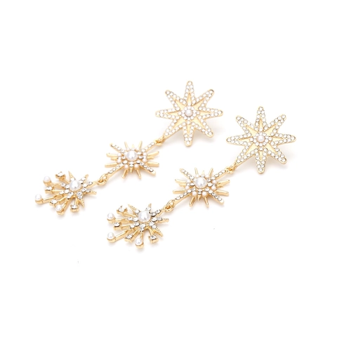 Pendientes De Estrella Dorados Aleación Diamantes De Imitación Perla Artificial Largos Elegantes Joyas Para Mujeres