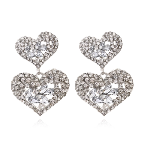 Orecchini Pendenti A Doppio Cuore Lega Strass Marquise Cristallo Gioielli Retro Con Perno In Acciaio Inossidabile