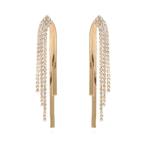 Lange Quasten-Ohrhänger Kupfer Mit Strass-Krallenkette Schlangenkette Geometrischer Modeschmuck Für Damen