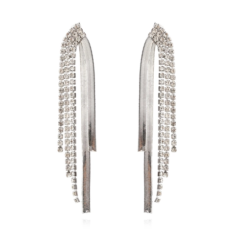 Lange Quasten-Ohrhänger Kupfer Mit Strass-Krallenkette Schlangenkette Geometrischer Modeschmuck Für Damen