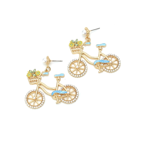 Kreative Fahrrad Hängerohrringe Mit Legierung Emaille Strass Und Perlimitat Süßer Cartoon Schmuck Für Damen