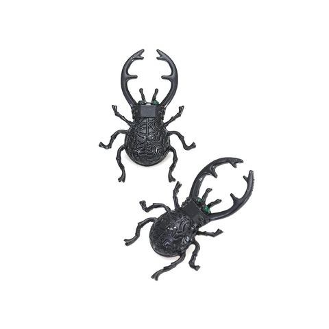 Stag Beetle Stud Earrings Alloy Lacquered Insect Shape With Green Rhinestones Gothic Punk Style For Women
