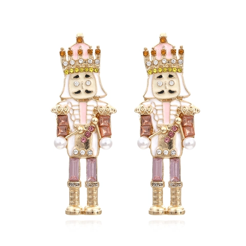 Nutcracker Soldat Ohrhänger Legierung Emaille Strass Imitation Künstliche Perle Bunte Cartoon Charakter Feiertag Schmuck
