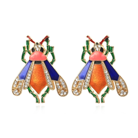 Bunte Emaille Käfer Insekt Ohrstecker Für Damen Vintage Legierung Strass Übergroße Tierform Schmuck