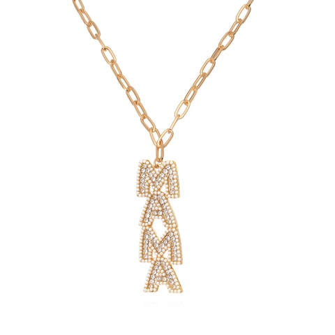MAMA Letter Hanger Ketting Zinklegering Met Imitatieparels Rijnstenen Gouden Paperclipketting Voor Dames