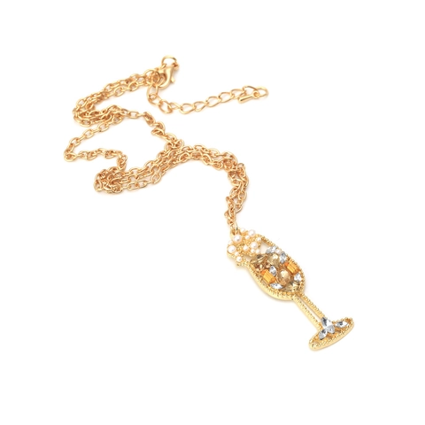 Collar Con Colgante De Copa De Champán Aleación Diamantes De Imitación Perla Artificial Sintética Cadena De Clavícula Joyería Para Mujer