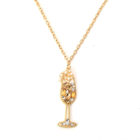 Collar Con Colgante De Copa De Champán Aleación Diamantes De Imitación Perla Artificial Sintética Cadena De Clavícula Joyería Para Mujer