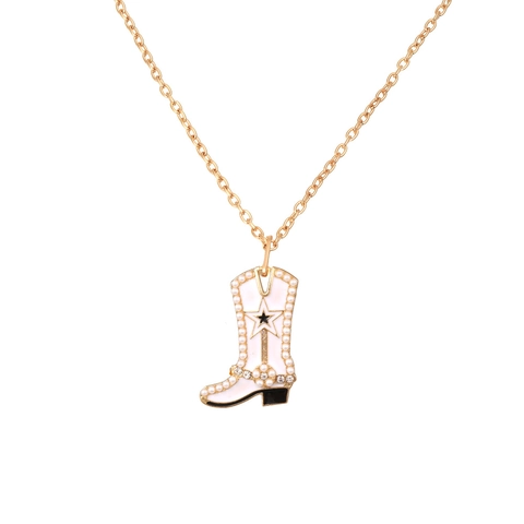 Collana Con Ciondolo A Stivale Da Cowboy In Lega Di Zinco Smalto E Imitazione Perla Artificial Strass Dettaglio Stella Per Donna
