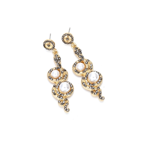 Pendientes Largos De Serpiente Con Aleación Estrás E Imitación De Perla Artificial Estilo Palacio Vintage Para Mujeres