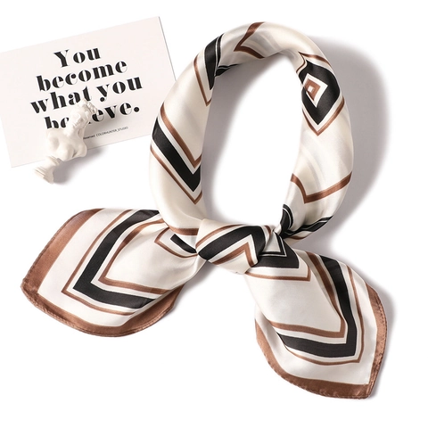 Sciarpa Quadrata in Raso da Donna con Motivo Geometrico Vintage Elegante Halstuch Semplice in Seta per Accessorio Quotidiano