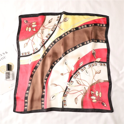 Pañuelo Cuadrado De Satén Elegante Para Mujer Estampado Floral Bloque De Color Sensación Satén Accesorio Profesional