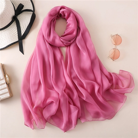 Women Large Satin Polyester Scarf Solid Color Sun Protection Shawl Vacation Beach Thin Soft Lightweight Fashion Wrap Accessory
