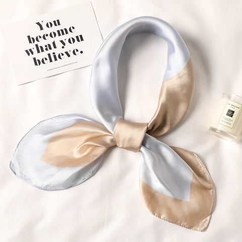 Women Elegant Color Block Satin Square Scarf Polyester Silk Like Fashion Neck Scarf Lightweight Decorative Head Wrap Bandana For Daily Dating