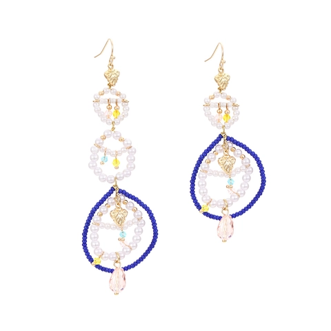 Bohemian Artificial Pearl And Bead Circle Dangle Earrings Handmade Weaving Long Drop Crystal Pendant Women Jewelry Retro