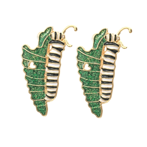 Rups En Glimmende Groene Blad Legering Oorknopjes Natuurlijke Bosstijl Dierenthema Sieraden Voor Vrouwen
