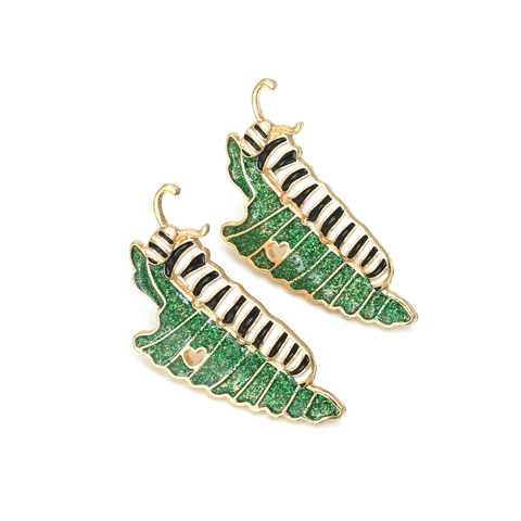 Rups En Glimmende Groene Blad Legering Oorknopjes Natuurlijke Bosstijl Dierenthema Sieraden Voor Vrouwen