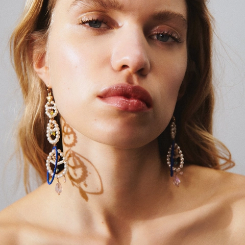 Bohemian Artificial Pearl And Bead Circle Dangle Earrings Handmade Weaving Long Drop Crystal Pendant Women Jewelry Retro
