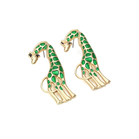 Giraffe Tier Ohrstecker Zinklegierung Vergoldet Grün Emaille Mode Schmuck Für Frauen Geschenk