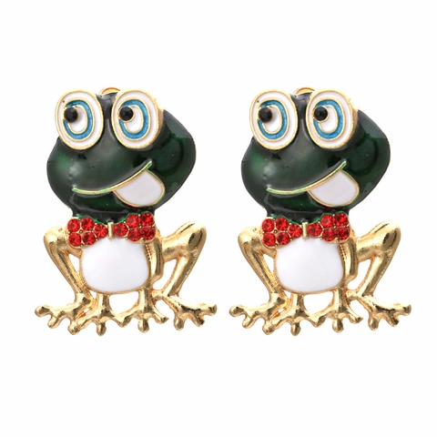 Süße Grüne Frosch Ohrstecker Mit Emaille Tropföl Und Rotem Strass Schleife Mode Tier Schmuck Für Damen