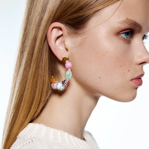 Pendientes De Aro En Forma De C Con Cuentas Multicolor Bohemias Con Cuentas De Vidrio E Imitaciones De Perlas Artificiales Joyería Vintage