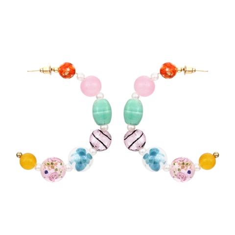 Pendientes De Aro En Forma De C Con Cuentas Multicolor Bohemias Con Cuentas De Vidrio E Imitaciones De Perlas Artificiales Joyería Vintage